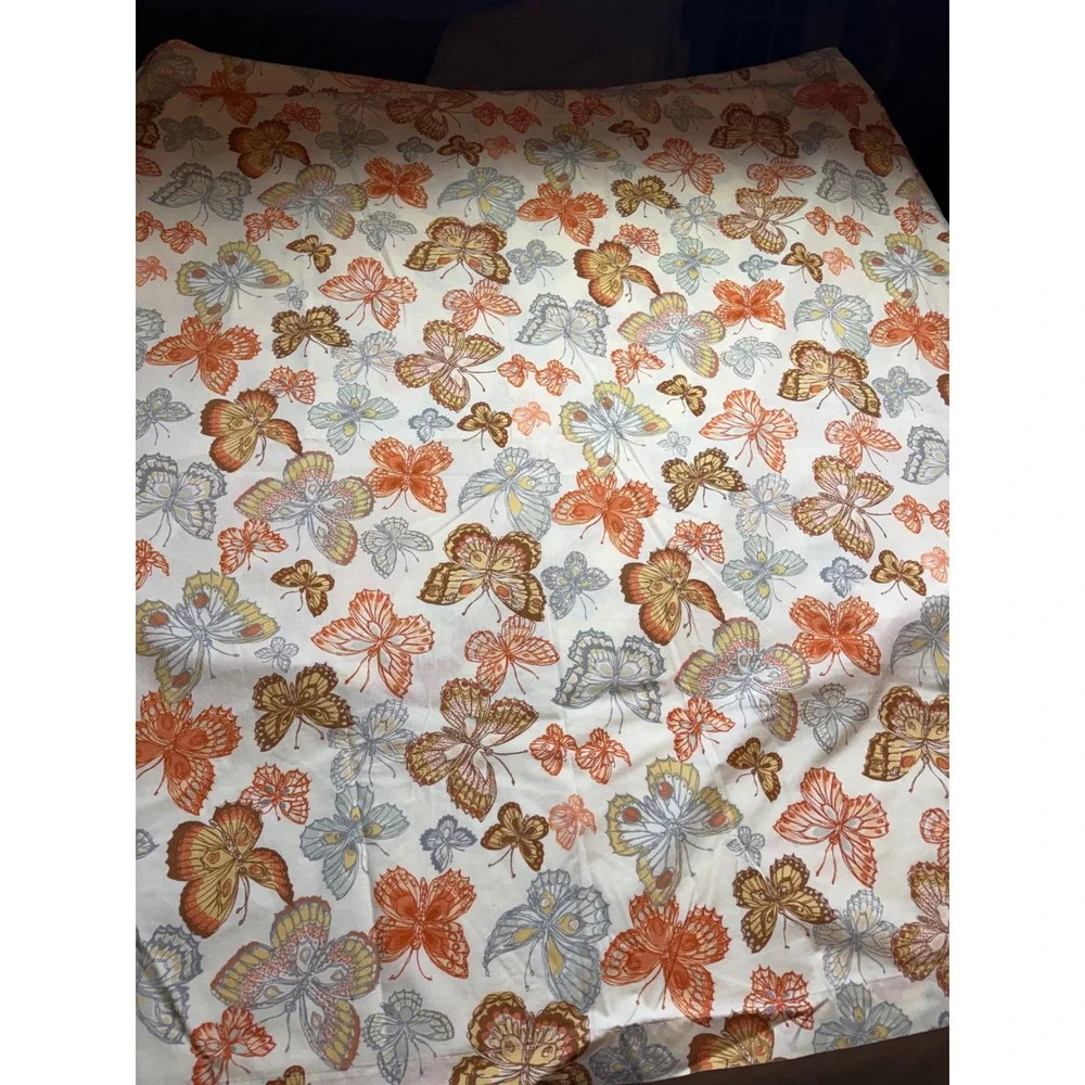 Vintage Burlington Butterfly Fitted Sheet Full Size Percale Orange Yellow 70s